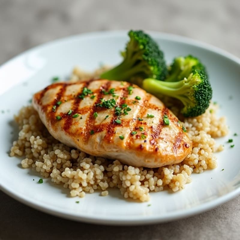 Grilled Chicken Breast with Quinoa and Roasted Broccoli