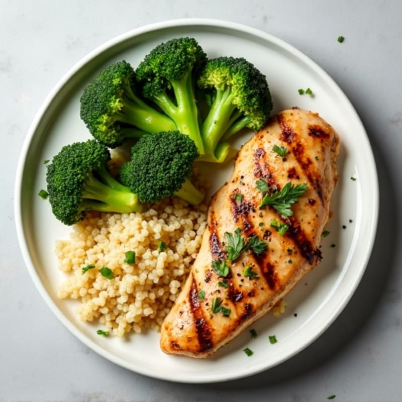 Grilled Lemon Herb Chicken with Quinoa and Roasted Broccoli