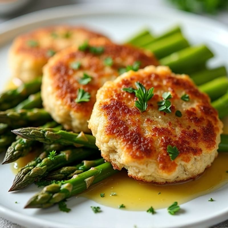 Crispy Lemon-Herb Tuna Cakes with Roasted Asparagus