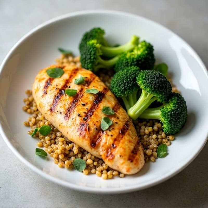 Grilled Chicken Breast with Quinoa and Roasted Broccoli