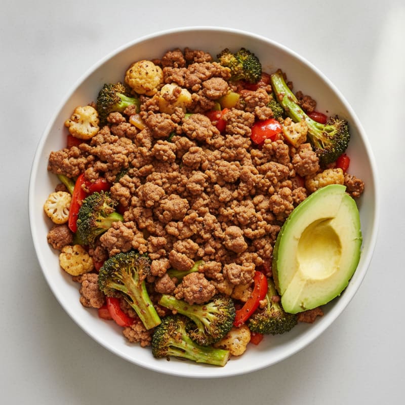 Crispy Ground Beef and Roasted Vegetable Power Bowl
