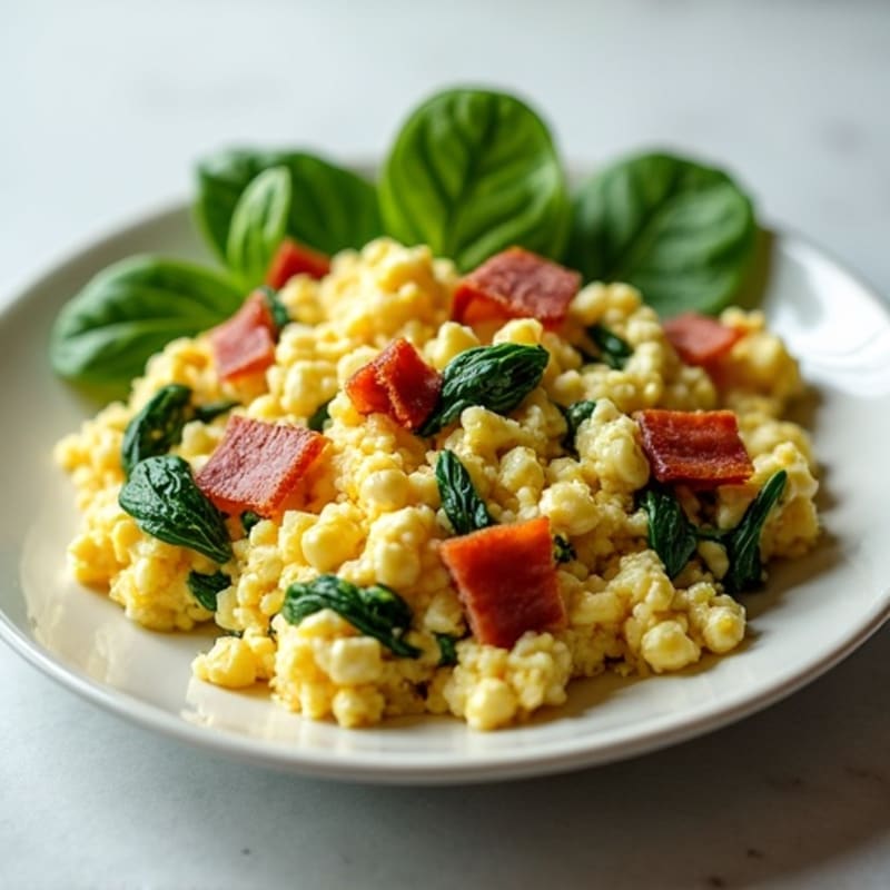 Egg White Spinach Scramble with Turkey Bacon