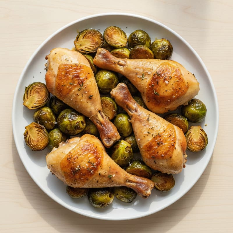 Roasted Chicken Legs with Balsamic Brussels Sprouts
