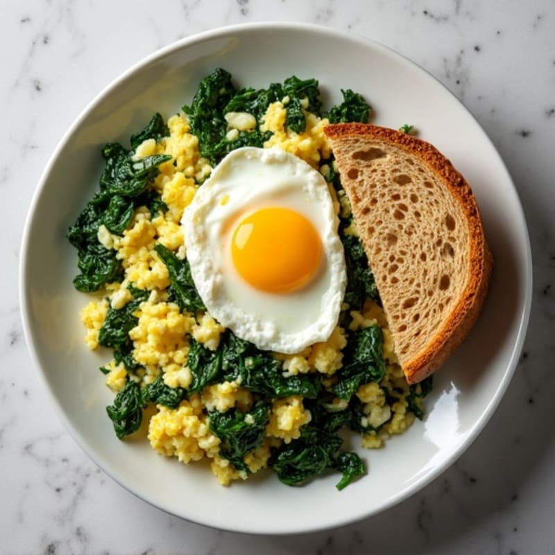 Cottage Cheese and Egg Scramble with Sautéed Spinach