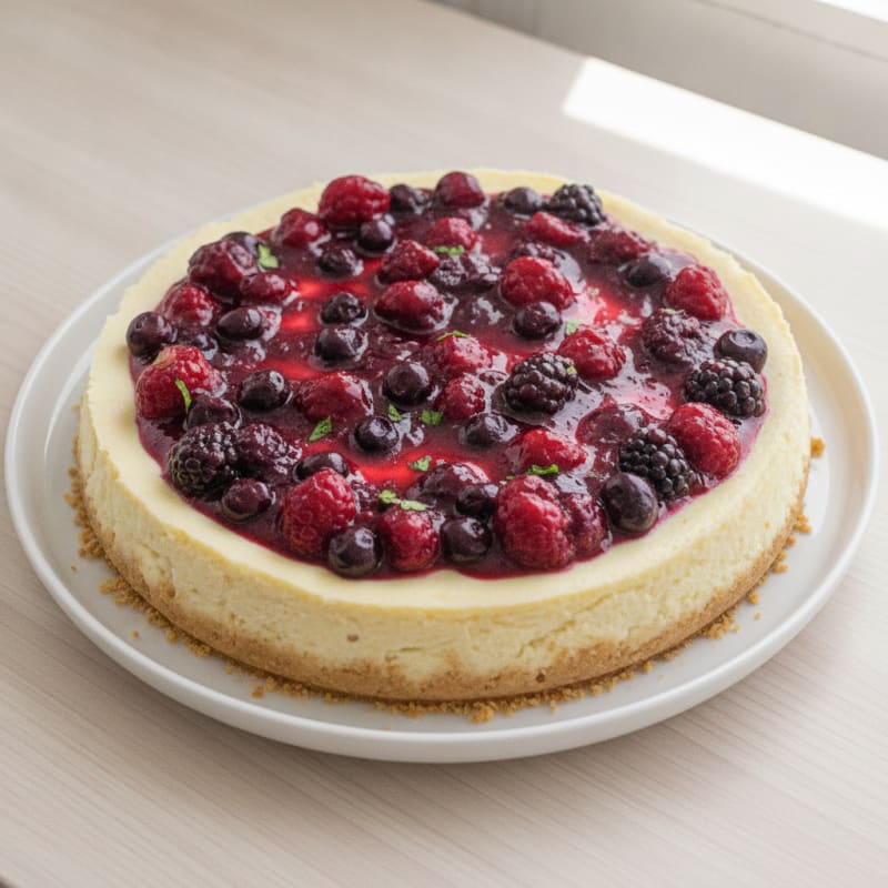 Greek Yogurt Protein Cheesecake with Mixed Berries