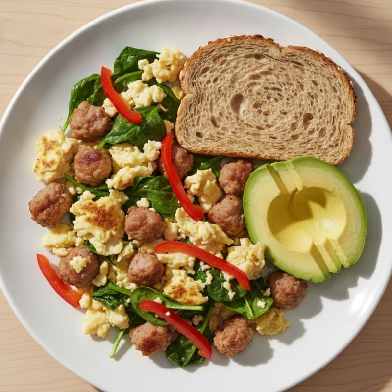 Egg White Scramble with Turkey Sausage and Spinach