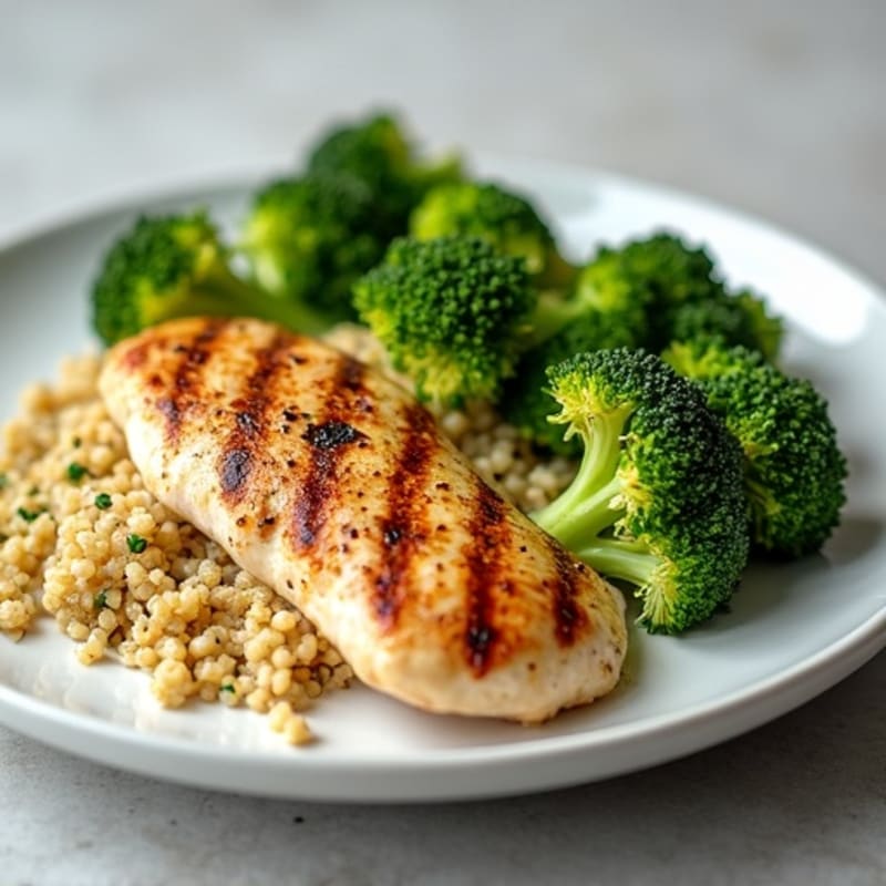 Grilled Chicken Breast with Roasted Broccoli and Quinoa