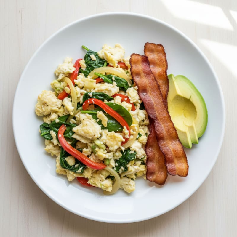 Egg White Veggie Scramble with Turkey Bacon