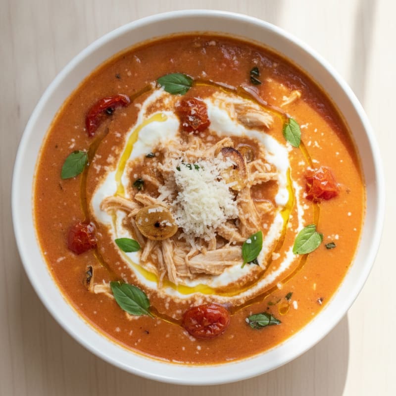 Roasted Tomato Basil Soup with Parmesan