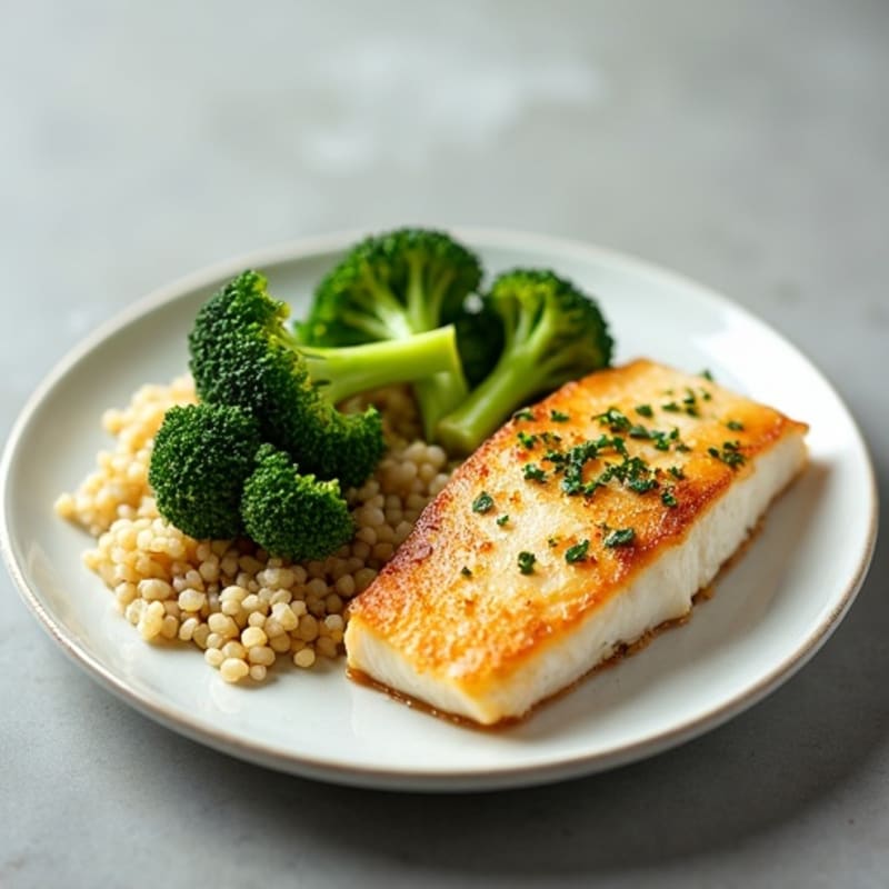Seared Cod with Steamed Broccoli and Quinoa