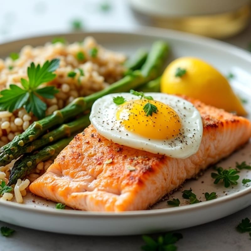Baked Salmon with Herbed Rice and Steamed Asparagus