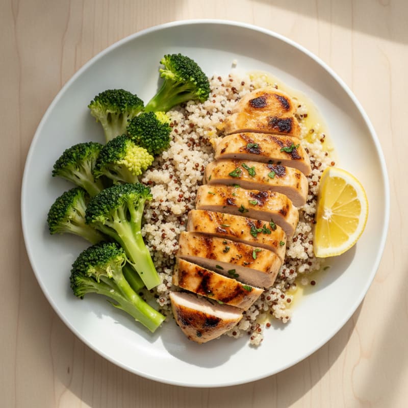 Grilled Chicken Breast with Quinoa and Steamed Broccoli