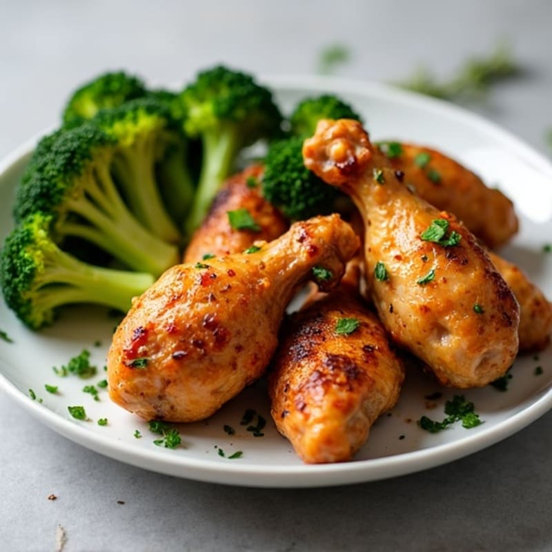 Crispy Garlic-Herb Roasted Chicken Wings with Roasted Broccoli