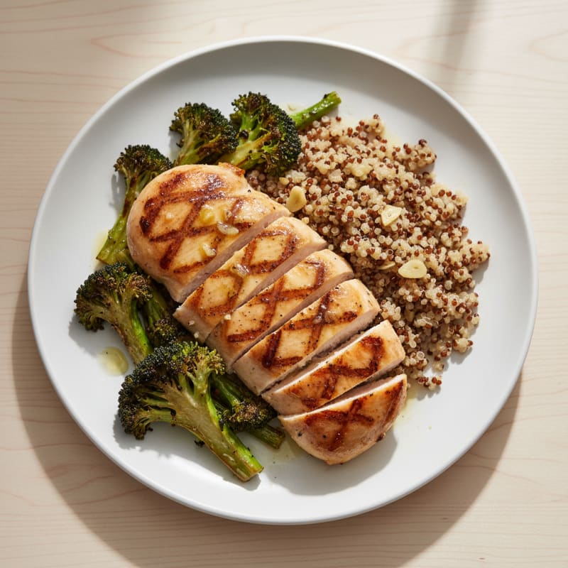 Grilled Chicken Breast with Roasted Broccoli and Quinoa