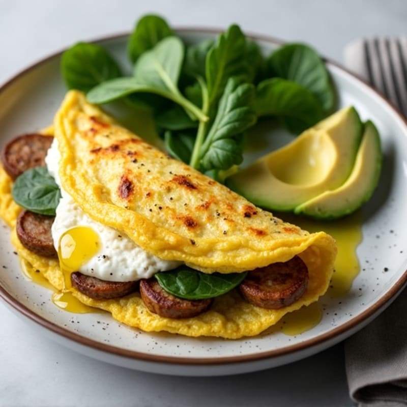 Egg White Spinach Omelet with Grilled Turkey Sausage