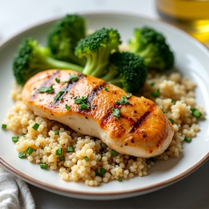 Grilled Chicken Breast with Quinoa and Steamed Broccoli