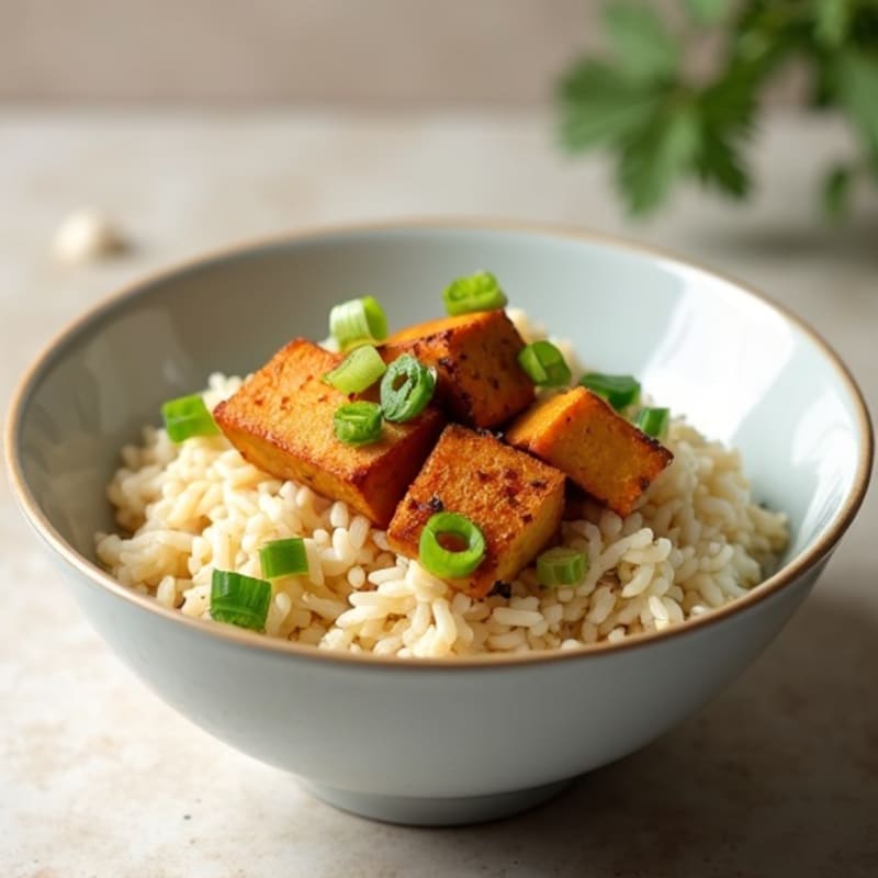 Coconut-Ginger Jasmine Rice Bowl with Crispy Tofu