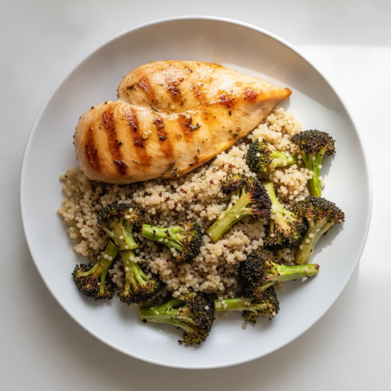 Grilled Chicken Breast with Quinoa and Roasted Broccoli