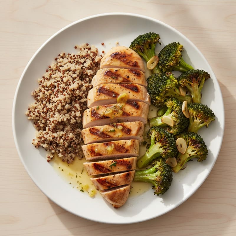 Grilled Chicken Breast with Roasted Broccoli and Quinoa