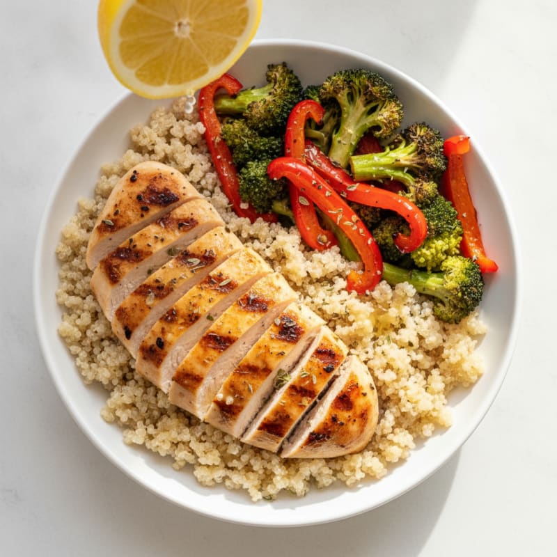 Grilled Chicken and Quinoa Power Bowl with Roasted Vegetables
