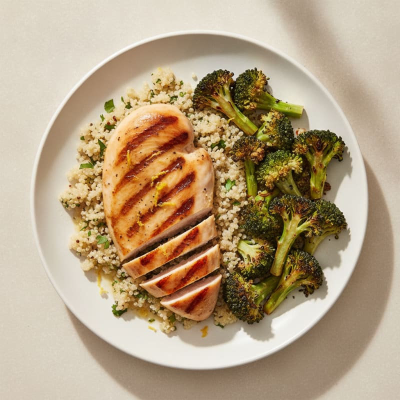 Grilled Chicken Breast with Roasted Broccoli and Quinoa