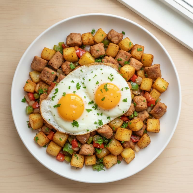 Chicken Sausage and Potato Hash with Eggs