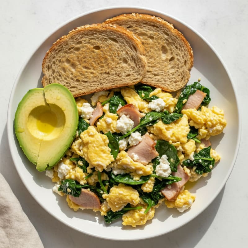 Cottage Cheese Scramble with Spinach and Smoked Turkey