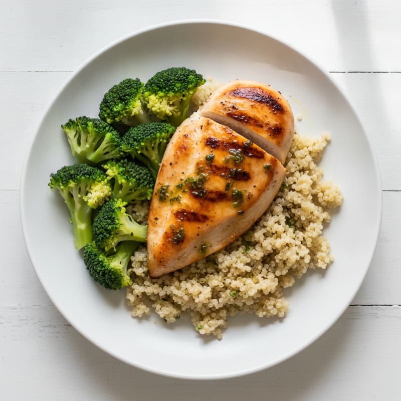 Grilled Chicken Breast with Quinoa and Steamed Broccoli