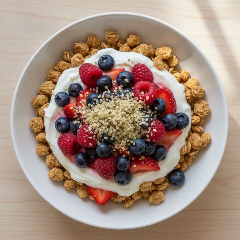 Creamy Greek Yogurt Parfait with Protein Granola and Mixed Berries