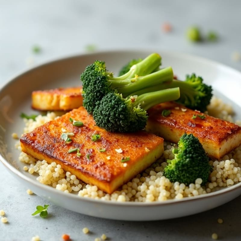 Crispy Baked Tofu with Roasted Broccoli and Quinoa