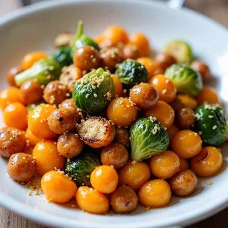 Sweet Potato Gnocchi with Roasted Brussels Sprouts and Crispy Chickpeas