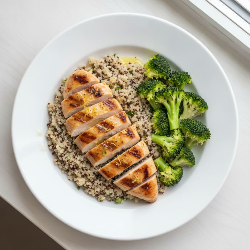 Grilled Chicken Breast with Quinoa and Steamed Broccoli