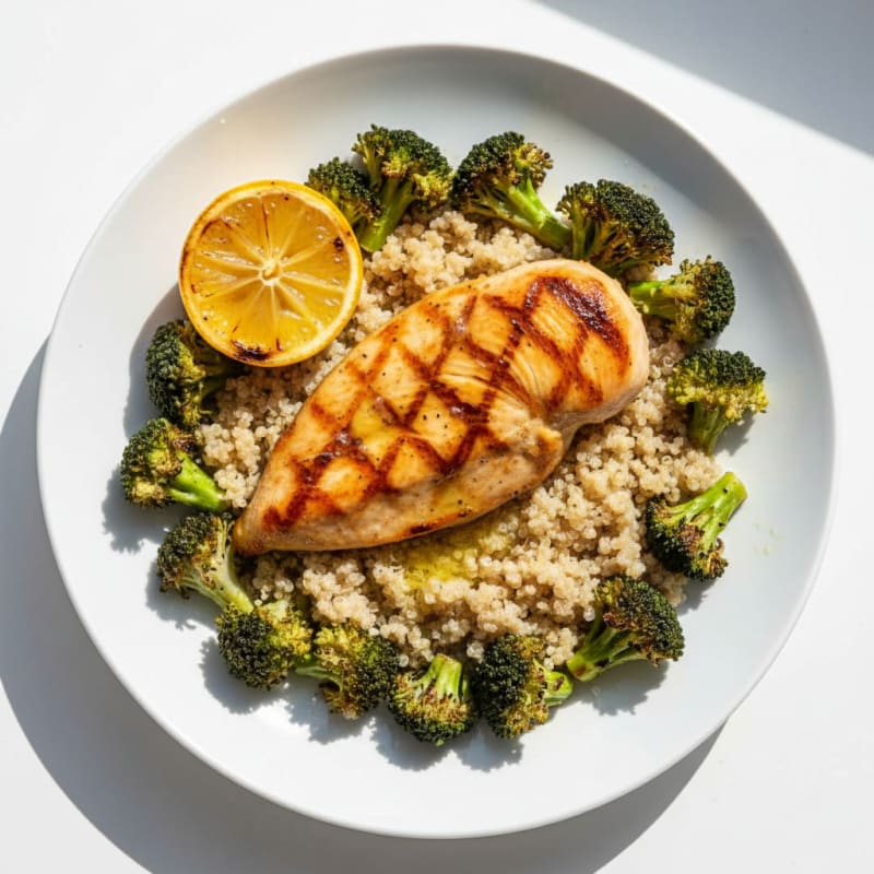 Grilled Chicken Breast with Quinoa and Roasted Broccoli