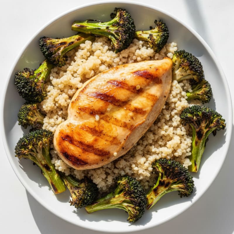 Grilled Chicken Breast with Quinoa and Roasted Broccoli