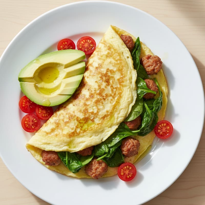 Egg White and Spinach Omelette with Turkey Sausage