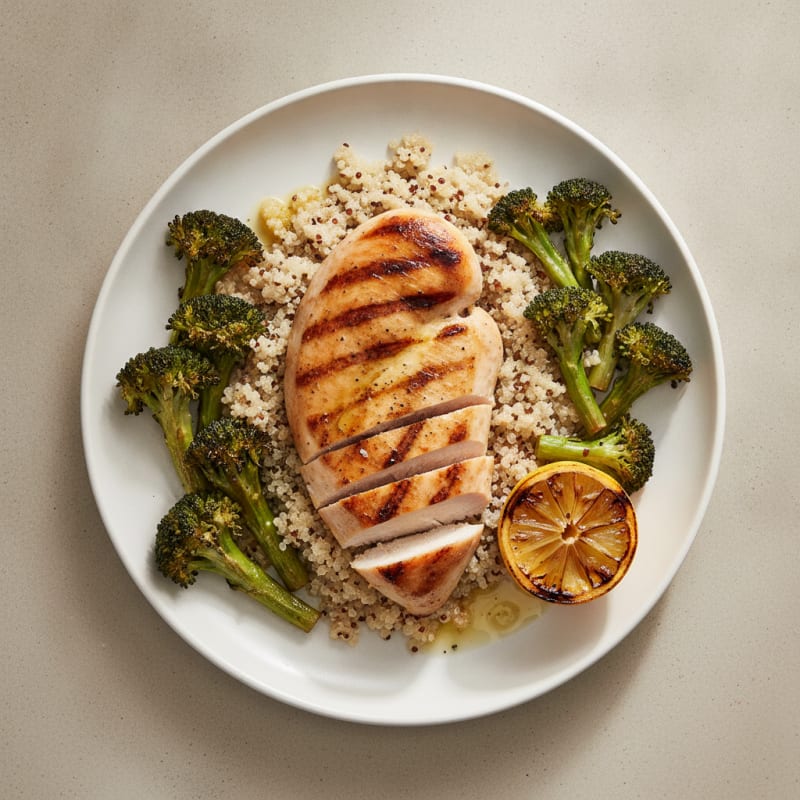 Grilled Chicken Breast with Quinoa and Roasted Broccoli