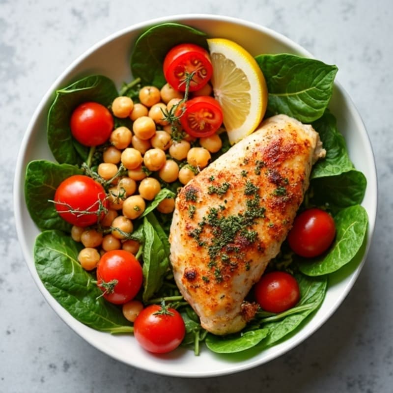 Herb-Roasted Chicken and Chickpea Bowl with Fresh Vegetables