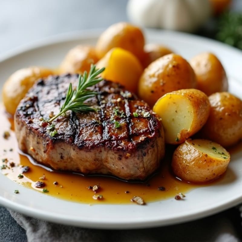 Pan-Seared Steak with Crispy Garlic Butter Roasted Potatoes