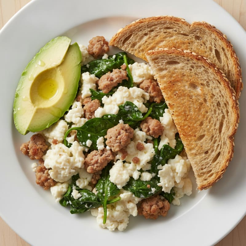 Egg White and Turkey Sausage Scramble with Spinach