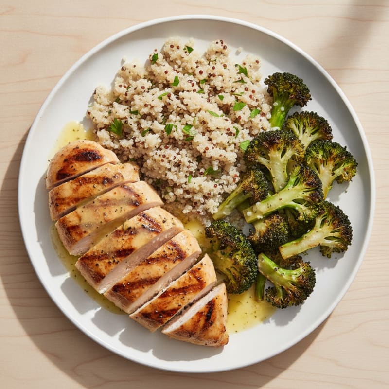 Grilled Chicken Breast with Roasted Broccoli and Quinoa