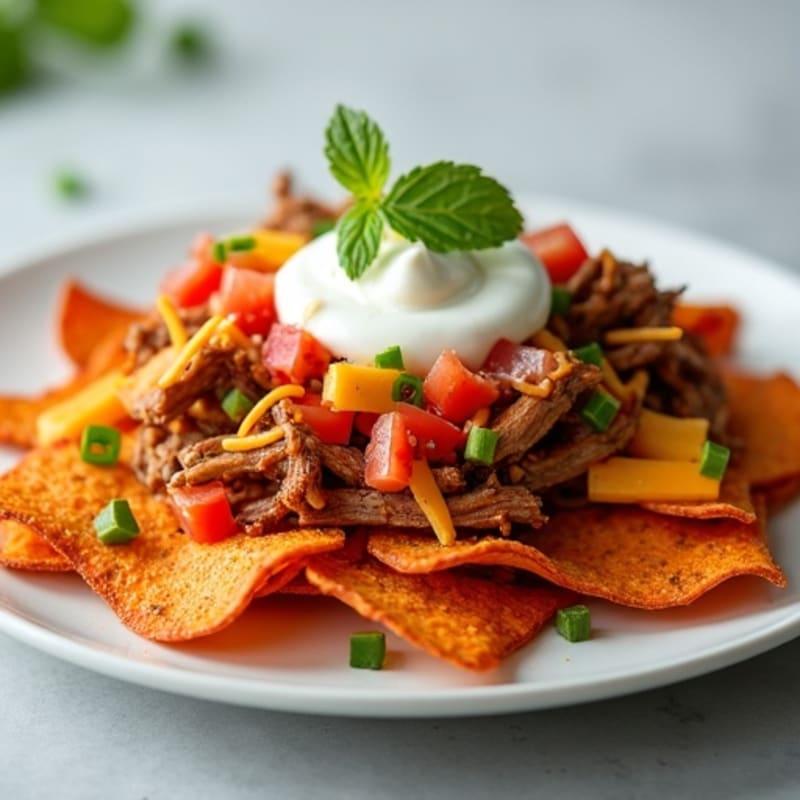 Crispy Sweet Potato Pulled Pork Nachos