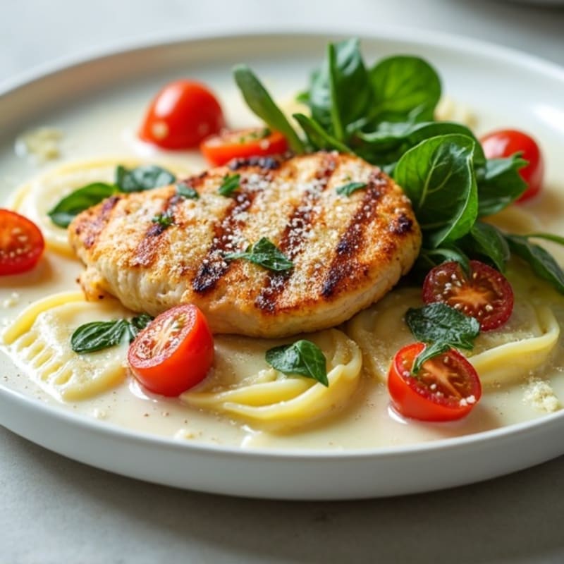 Creamy Spinach Ravioli with Blistered Cherry Tomatoes