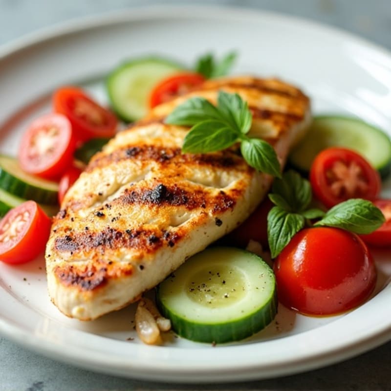 Grilled Chicken Breast with Cucumber Tomato Salad