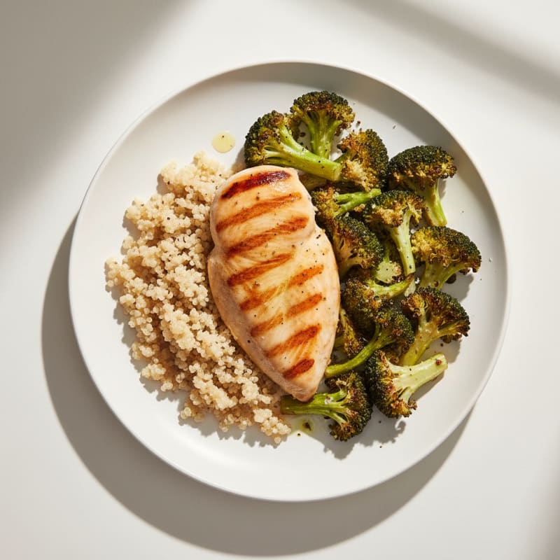 Grilled Chicken Breast with Quinoa and Crispy Broccoli