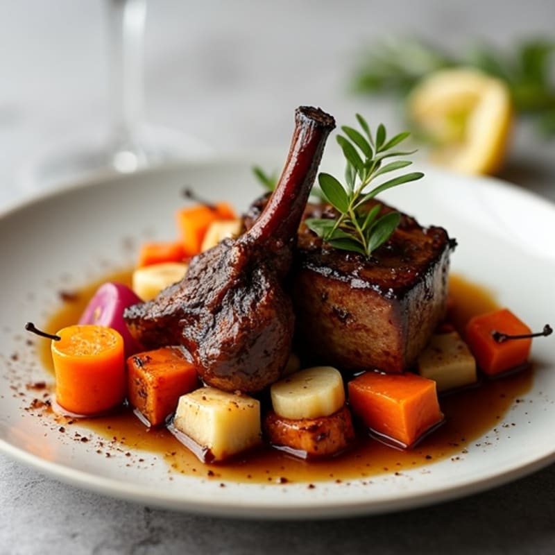 Tender Braised Goat with Roasted Root Vegetables