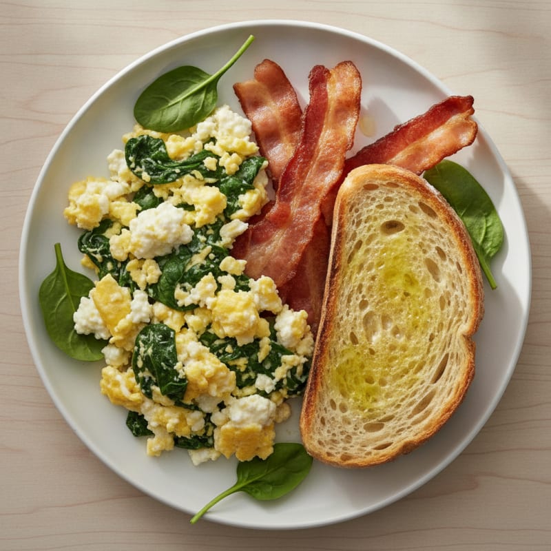 Cottage Cheese Scramble with Spinach and Turkey Bacon