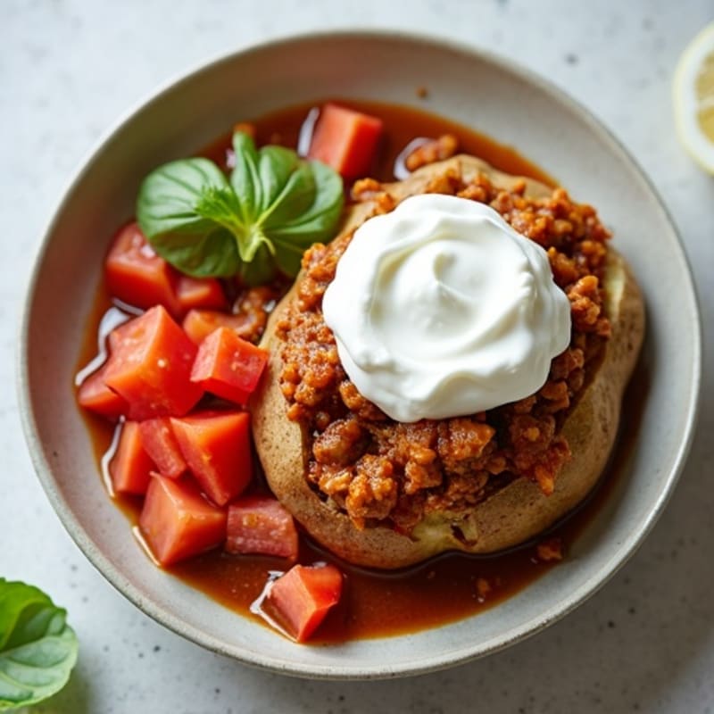 Baked Potato with Lean Turkey Chili and Creamy Greek Yogurt