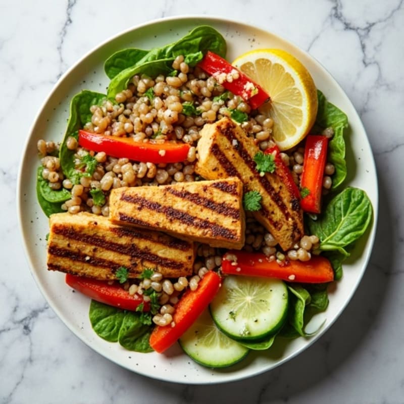 Grilled Tempeh and Lentil Salad with Crunchy Vegetables