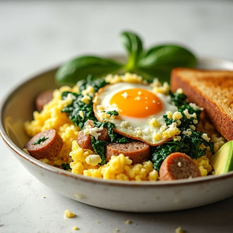 Egg White Scramble with Turkey Sausage and Spinach