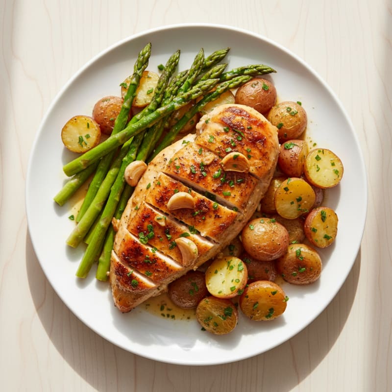 Garlic Herb Roasted Chicken with Asparagus